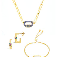 Pave CZ Carabiner Linked Lock Necklace Bundle