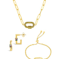 Pave CZ Carabiner Linked Lock Necklace Bundle