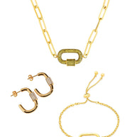Pave CZ Carabiner Linked Lock Necklace Bundle