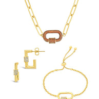 Pave CZ Carabiner Linked Lock Necklace Bundle