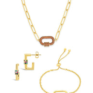 Pave CZ Carabiner Linked Lock Necklace Bundle
