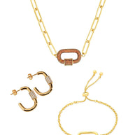 Pave CZ Carabiner Linked Lock Necklace Bundle