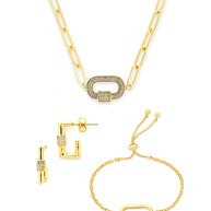 Pave CZ Carabiner Linked Lock Necklace Bundle
