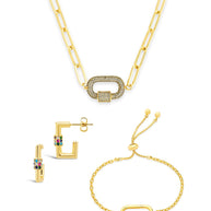 Pave CZ Carabiner Linked Lock Necklace Bundle
