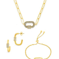 Pave CZ Carabiner Linked Lock Necklace Bundle