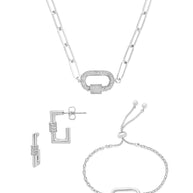 Pave CZ Carabiner Linked Lock Necklace Bundle