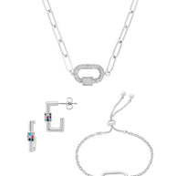 Pave CZ Carabiner Linked Lock Necklace Bundle