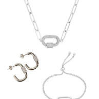Pave CZ Carabiner Linked Lock Necklace Bundle