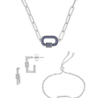 Pave CZ Carabiner Linked Lock Necklace Bundle