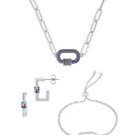 Pave CZ Carabiner Linked Lock Necklace Bundle