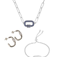 Pave CZ Carabiner Linked Lock Necklace Bundle