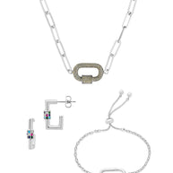 Pave CZ Carabiner Linked Lock Necklace Bundle