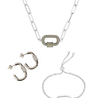 Pave CZ Carabiner Linked Lock Necklace Bundle