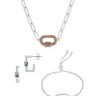 Pave CZ Carabiner Linked Lock Necklace Bundle
