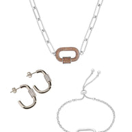 Pave CZ Carabiner Linked Lock Necklace Bundle
