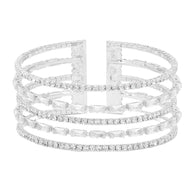 CZ Baguette Stone Accented Split Cuff Evening Bracelet