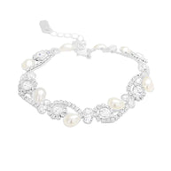 Teardrop Pearl Rhinestone Pave Floral Evening Bracelet