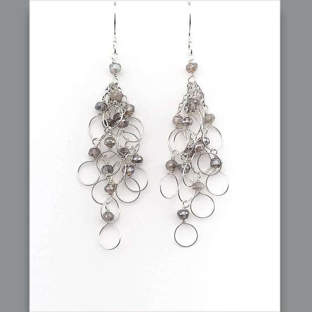 Labradorite Silver Chain Loop Earrings