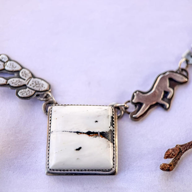 White Buffalo Necklace with Fox and Cactus | Stand Collection