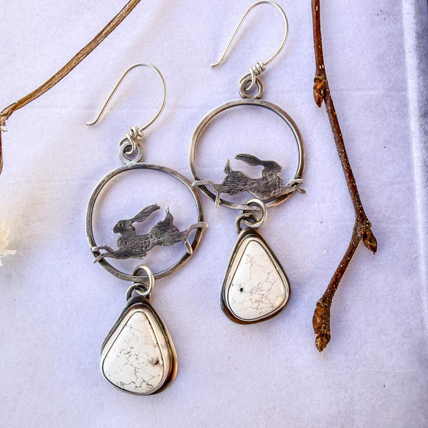 White Buffalo Hoop Earrings with Jackrabbit | Stand Collection