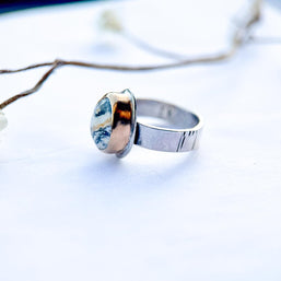 White Buffalo Turquoise Petite Ring | Gold Fill Bezel Sterling Silver Band | Stand Collection