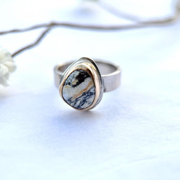 White Buffalo Turquoise Petite Ring | Gold Fill Bezel Sterling Silver Band | Stand Collection