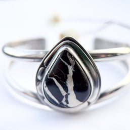 White Buffalo Turquoise Cuff Bracelet | Sterling Silver Teardrop Statement Cuff | Stand Collection