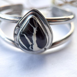 White Buffalo Turquoise Cuff Bracelet | Sterling Silver Teardrop Statement Cuff | Stand Collection