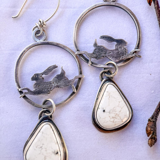 White Buffalo Hoop Earrings with Jackrabbit | Stand Collection