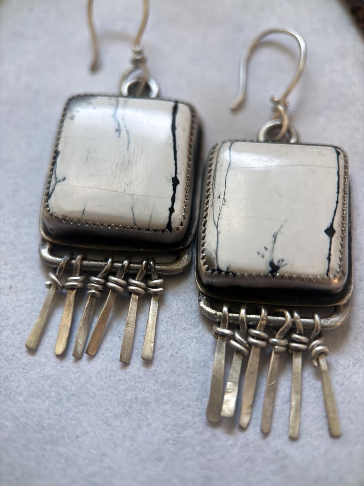 White Buffalo Turquoise| Sterling Silver Fringe Earrings