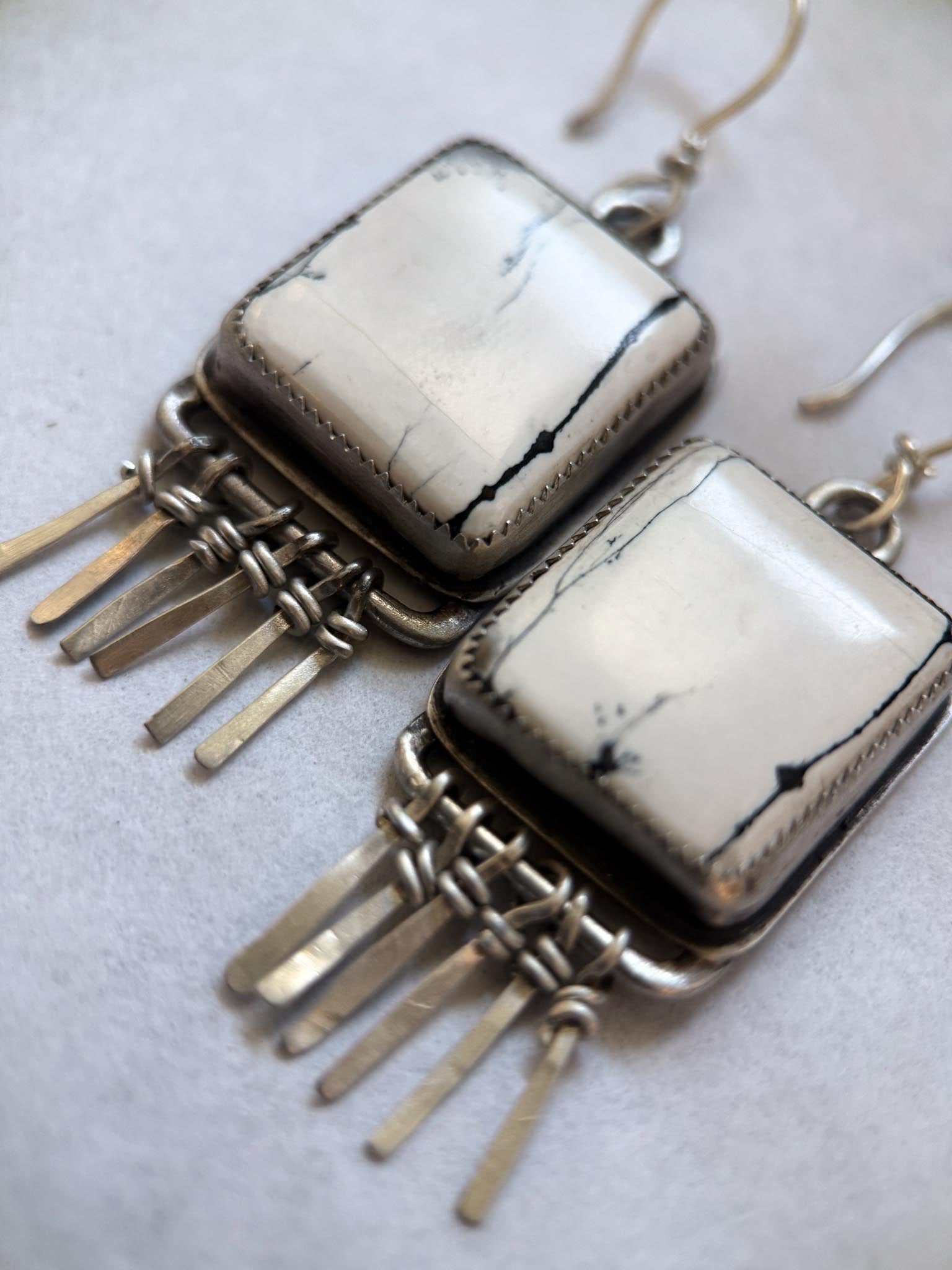 White Buffalo Turquoise| Sterling Silver Fringe Earrings