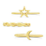 Sterling Silver Celestial Stacking Ring Set of 3