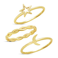 Sterling Silver Celestial Stacking Ring Set of 3