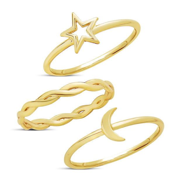 Sterling Silver Celestial Stacking Ring Set of 3