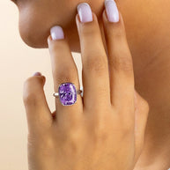 Sterling Silver Elongated Cushion Amethyst CZ Cocktail Ring