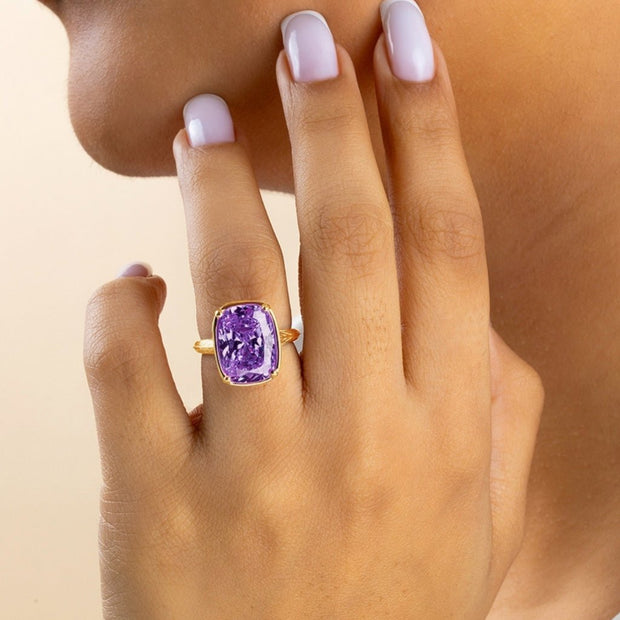 Sterling Silver Elongated Cushion Amethyst CZ Cocktail Ring