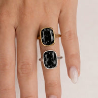 Sterling Silver Elongated Cushion Black CZ Cocktail Ring