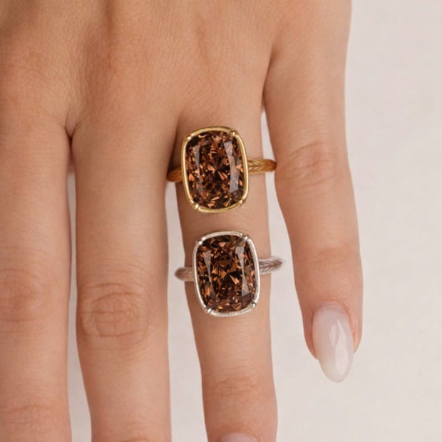 Sterling Silver Elongated Cushion Chocolate CZ Cocktail Ring