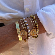 Initial N Pave Starburst Texture Bangle