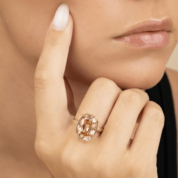 Sterling Silver Elongated Cushion Champagne CZ Cocktail Ring