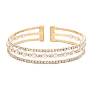 Elegant Pearl Accented Rhinestone Cuff Bracelet