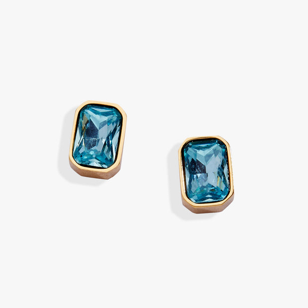 March Emerald-Cut Birthstone Stud