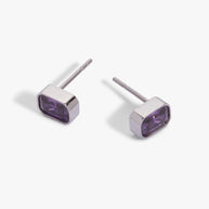 February Emerald-Cut Birthstone Stud Earrings