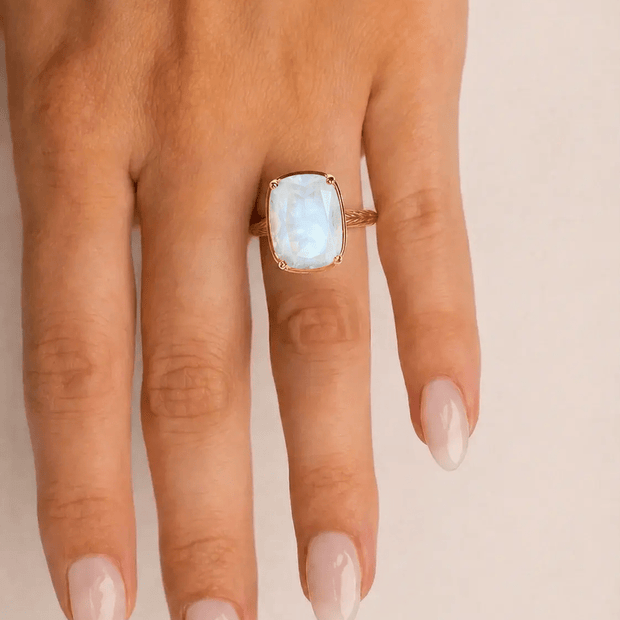 Sterling Silver Elongated Cushion Moonstone Cocktail Ring