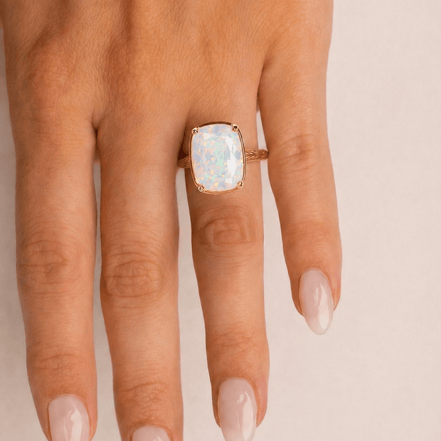 Sterling Silver Elongated Cushion Opal Cocktail Ring