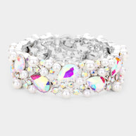 Glass Crystal Teardrop Pearl Stretch Bracelet