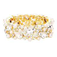 Glass Crystal Teardrop Pearl Stretch Bracelet