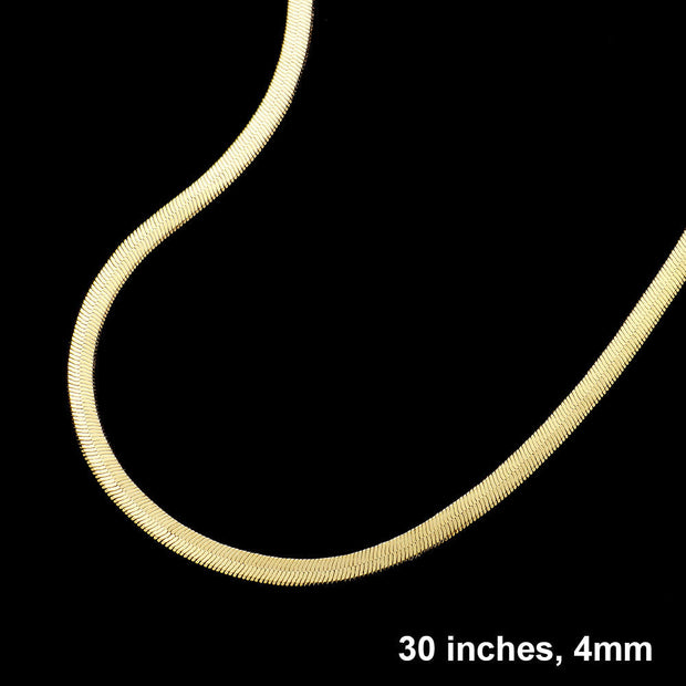 Gold Plated 30 Inch 4mm Herringbone Metal Chain Necklace