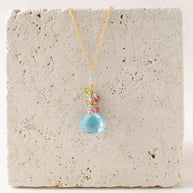Aquamarine Quartz Silver Raindrop Cluster Necklace
