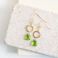 Pink Garnet Gold Drop Earrings